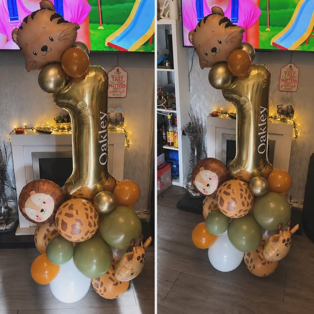 Personalised first birthday balloon display